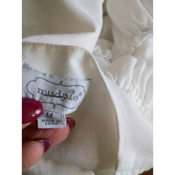 Mudpie Top Cotton White Sz M Ruffled Sleeve Boho Fairy Cottagecore - Picture 7 of 11